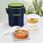 Borosil Alfa Glass Lunch Box Green, Set of 3, 400 ml, Round, Microwave Safe Office Tiffin