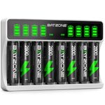 BATZONE 8 Bays Battery Charger with 8 x AA Batteries, Intelligent LCD Screen Battery Charger, for NI-MH/NI-CD Batteries, Individually Charger for AA AAA Rechargeable Batteries