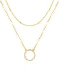 Mesovor Gold Layered Necklaces for Women Girls, 18K Gold Plated Diamond Disc Heart Coin Round Pendant Choker Necklace Jewelry Gifts (Gold-Round)