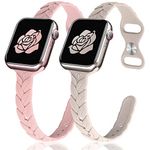 JR.DM 2 Pack Engraved Silicone-Straps Women Compatible with Apple Watch Strap 38mm 40mm 41mm 42mm 44mm 45mm 49mm, Slim Feminine Fashion Leaf Design Waterproof Strap for iWatch Series 9 8 7 6 5 4 3 2 1