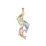 Vacation Real Tri Color Yellow Rose White Gold Nautical Trio Sea Life Fish Charm 3 Dolphin Family Necklace Pendant For Women Teens No Chain