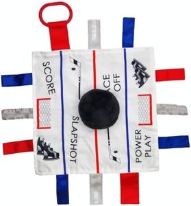 Baby Jack & Co 10x10” Hockey Puck Ice Rink Slapshot Lovey Tag Toy - Crinkle Toy for Developing 5 Senses - Soother - Learn Shapes & Colors - Travel Gift - BPA Free w/Stroller Clip