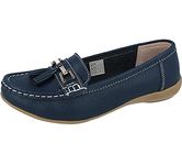 Jo & Joe Love Leather Nautical Womens Flat Shoes Navy 6 UK