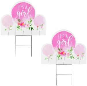 BLUE PANDA 2 Pack It's A Girl Yard Sign with Stakes, Floral Baby Shower Party Decorations (17 x 13 Inches)