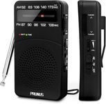 PRUNUS J-166 Portable Radio AM FM, Battery Operated with Tuning Light, Back Clip, Excellent Reception, AM FM Portable, Transistor(Black)