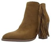 TruFox Women's Fringe Cowboy Ankle Boots Booties, Chestnut, 7