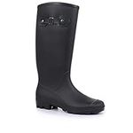 Pavers Men's Waterproof Wellington Boots in Black - Comfort Fit Cosy Wellies - Knee-High Casual Shoes - Faux Fur Lined Footwear - Size UK 9 / EU 43