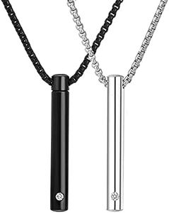 2 pcs Cremation Necklace for ashes Urn Necklace for Ashes Stainless Steel Cremation Jewelry Memorial Ash Holder with CZ Necklace, Stainless Steel, No Gemstone