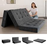 MAXYOYO Tri-Fold Mattress, 6 Inch Tufted Folding Mattress with Chenille Fabric, Portable Full Size Floor Guest Mat for Adults, Foldable Topper for Camping, Dark Grey, 53"x75"