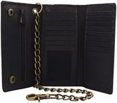 Men's RFID Signal Blocking Biker's Vintage Black Leather Long Tri-fold Chain Checkbook Card ID Wallet