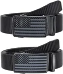SANSTHS Nylon Ratchet Belts for Men 2 Pack, American Flag Slide Golf Belts 1 1/3", Tactical Work Web Belt 4th of July