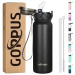 GOPPUS 600ml/20oz Stainless Steel Water Bottle with Straw Insulated Sports Bottle Cold Flask with Straw Double Walled Flip up Metal Water Bottles Leakproof Water Bottle for Gym Sports