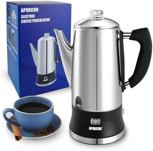 APOXCON Electric Coffee Percolator Stainless Steel Coffee Maker with Clear Brew Progress Tough Glass Knob and On/OFF Switch Classic Coffee Pot with Keep Warm & Cordless Serve No Aluminum (12 Cup)