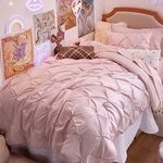 Bedsure Pink Twin Comforter Set for Girls - 5 Pieces Twin Bedding Sets, Pinch Pleat Pink Twin Bed in a Bag with Comforters, Sheets, Pillowcase & Sham, Kids Bedding Set