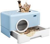 DWVO Enclosed Cat Litter Box wth Two-Way Entry/Exit, Large Hooded Anti-Splash Cat Toilet with Lid, Hidden Litter Scoop - Blue