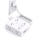 Power Bars with Surge Protector, 5ft Flat Plug Extension Cord Indoor, 8 Widely-Spaced Outlets 4 USB Ports (2 USB C) Desktop Charging Station for Home Office College Dorm Room Essentials