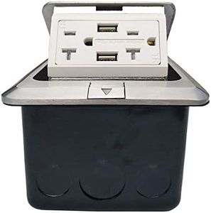 Pop Up Countertop Floor Outlet Electrical USB Sockets Waterproof Kitchen Pop Out 20A Receptacle Stainless Steel Box Silver Cover