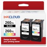 INKCLOUD Compatible Ink Cartridges Replacement for Canon PG-260 XL CL-261 XL 260XL 261XL Combo Pack for Canon TS5320 TS6420 TR7020 All in One Wireless Printer (1 Black,1 Tri-Color, 2Pack)