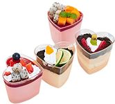 LATERN 50Pcs Plastic Dessert Cups, 150ml Heart Shape Dessert Cups Clear Parfait Appetizer Cup Reusable Serving Bowl for Dessert Pudding Mousse Party (7.3 x 6cm)