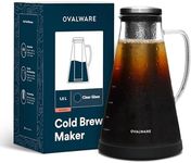 OVALWARE Airtight Cold Brew Iced Coffee Maker Pitcher (& Iced Tea Maker) with Spout – 1.5L/ 51oz Brewing Glass Carafe with Removable Stainless Steel Filter