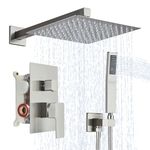 Ackwave Shower System 12 Inches Bathroom Shower Faucet Set, Rainfall Shower Head with Handheld, Shower Set with Brass Valve and Trim Kit Brushed Nickel