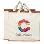 Colourtales Pack of 2 Box Design Border Piping Resuable Cotton Fabric Grocery Vegetable Shopping Bags with Printed Colourtales Logo and Zip Closure (White)