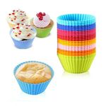 EATO Silicone Muffin Cupcake Cases, Reuseable Cake Moulds,Nonstick Baking Cups for Yorkshire Pudding Tray, Deep Cupcake Tin, Bun Pan, Air Fryer Liners Bakeware,24 Pack