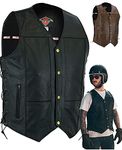 Mens Real Leather Biker Waistcoat Vest Cut - Genuine Motorcycle/Motorbike Quality Zipped Pockets With Braided Laced Sides - Black - (XL)