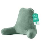 Sasttie 25-inch Reading Pillows for Sitting in Bed Adult, Jumbo Velvet Back Pillow Bed Sitting Up, XL High Back-Rest Support Cushion for Sit Up on Couch & Floor, Oeko-Tex Certified, Green