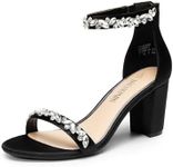 DREAM PAIRS Women's Chunk Low Heel Pump Sandals,Size 9,Black-Satin,CHUNK