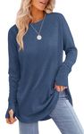 Aokosor Womens Tunic Tops for Leggings Ladies Loose Fit Jumpers Long Sleeve Sweatshirts Thumbholes Curved Hem Size 22-24 Navy Blue