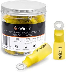 Wirefy 90 PCS Heat Shrink Ring Terminals #6 - Marine Grade Ring Connectors - Eyelet Wire Connectors - Yellow 10-12 AWG