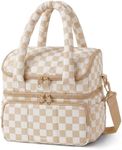 BAGSMART Lunch Bag Women, Double Deck Insulated Lunch Box, Quilted Puffer Lunch Tote, Leakproof, Durable & Reusable Large Lunch Cooler For Work Picnic Travel Meal Prep, Brown Checkerboard