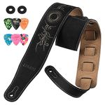 LEKATO Guitar Strap, 2.4 Inch Suede Electric Guitar Strap with Foam Cushion Pad, 35" to 51" Length, Comfortable Lightweight Guitar Straps for Acoustic, Bass and Electric Guitars (Black)