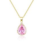 Linawe Pink Crystal Pendant, Gold Chain Imitation Diamond Cubic Zirconia Birthstone Rhinestone Teardrop Necklace, Preppy Bridal Wedding Bride Bridesmaids Boho Jewelry Set