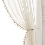 Pompom Linen Sheer Curtains for Living Room 84inches Long Decorative Natural Window Curtain Draperies for Kids Bedroom Slub Textured Voile 52" W, 1 Pair