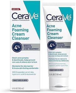 CeraVe Acne Foaming Cream Cleanser | Acne Treatment Face Wash with 4% Benzoyl Peroxide, Hyaluronic Acid, and Niacinamide | Cream to Foam Formula | Fragrance Free & Non Comedogenic | 5 Oz