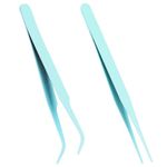 Craft Tweezers, 2 PCS Stainless Steel Sticker Tweezers Kit Multipurpose Straight and Curved Tip Tweezers Small Jewelry Making Tools for DIY Intricate Projects, Cardmaking, Scrapbooking,Stickers, Model