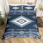 Southwestern Geometric Bedding Duvet Cover Set King Size Retro Exotic Boho Bedding Set for Kids Boys Girls Decor Indian Tribal Geometry Comforter Cover Set Blue Grey Bedspread Cover Bedroom Bedclothes