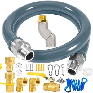 48 inch Commercial Gas Hose Connector Kit, 1675KIT48 Safety System Kit,Flexible Blue Gas Hose Kit,Gas Line Hose with 3/4" Quick Disconnect, A SWIVEL HEADd,Restraining Devices for Commercial Kitchen
