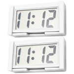 Mini Digital Clock,2Pcs Small Magnetic Clock,Car Dashboard Clock with Large Clear LCD, Battery Operated Self-Adhesive Bracket Digital Clock for Auto Car, Motorcycle &Truck - White