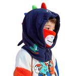 Azarxis Children's Balaclavas Hat Thick Thermal Windproof Ski Cycling Face Mask Caps Hood Cover Adjustable Cap (Navy Blue - Dinosaur)