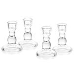 Glasseam Glass Taper Candle Candlestick Holders, 4Pcs Clear Candle Stick Holder Set Bulk Decorative Christmas Candlesticks Holder for Dining Table Centrepiece for Dinner Wedding Living Room