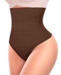 Thong Shapewear Tummy Control for Women High Waisted Body Shaper Underwear Waist Trainer Panties Girdle (#01 Coffee Brown,Large)