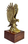 Vedika Gallery Flying Eagle Flying Bird Statue Feng Shui Home Décor Showpiece, Golden Brass, Wooden Base (Small)