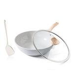 Kordisen Ceramic Wok Pan, 12 Inch Nonstick Wok with Lid, Healthy Non Toxic Woks & Stir-Fry Pans for Cooking, Induction Cookware, PFOA & PFAS Free (Grey)