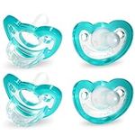 RaZbaby JollyPop 3m+ Baby Pacifier Plus(Teal) 4 Pack - Safe Nipple For Babies 3m & Up - Soft BPA Free Medical Grade Silicone - Dishwasher Safe Easy to Sterilize, Durable 1 Piece Construction USA Made