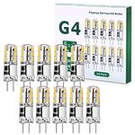 Tailcas G4 LED Bulbs, 1.5W 12V Mini Capsule Light Bulb AC/DC (20W Halogen G4 Lamp Equivalent), Bi-Pin Base JC Type Non-dimmable for Lighting Decor, Chandelier Home 10Pack (Warm White)