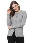 Kalt Women Sweater for Winters Woolen Acrylic Full Sleeve Round Neck Cable Design Cardigan Sweater for Women Winter Woollen Stylish(Light Grey::XXL)