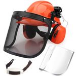 Forestry Safety Helmet Chainsaw Helmet,6-in-1 Industrial Helmet and Hearing Protection System with Two Face Protective Visors;Brushcutter Helmet,Impact Resistant Hard Hat - Orange